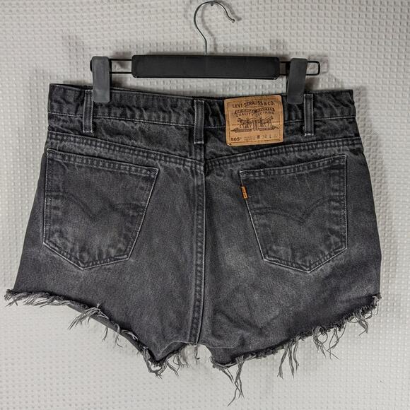 Levi’s 505 Cutoff Shorts 34x32 Black Denim Frayed Hem Vintage Wash Straight Fit - Picture 2 of 5